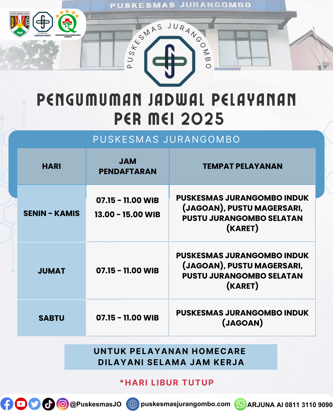 JADWAL PELAYANAN PUSKESMAS JURANGOMBO PER MEI 2025